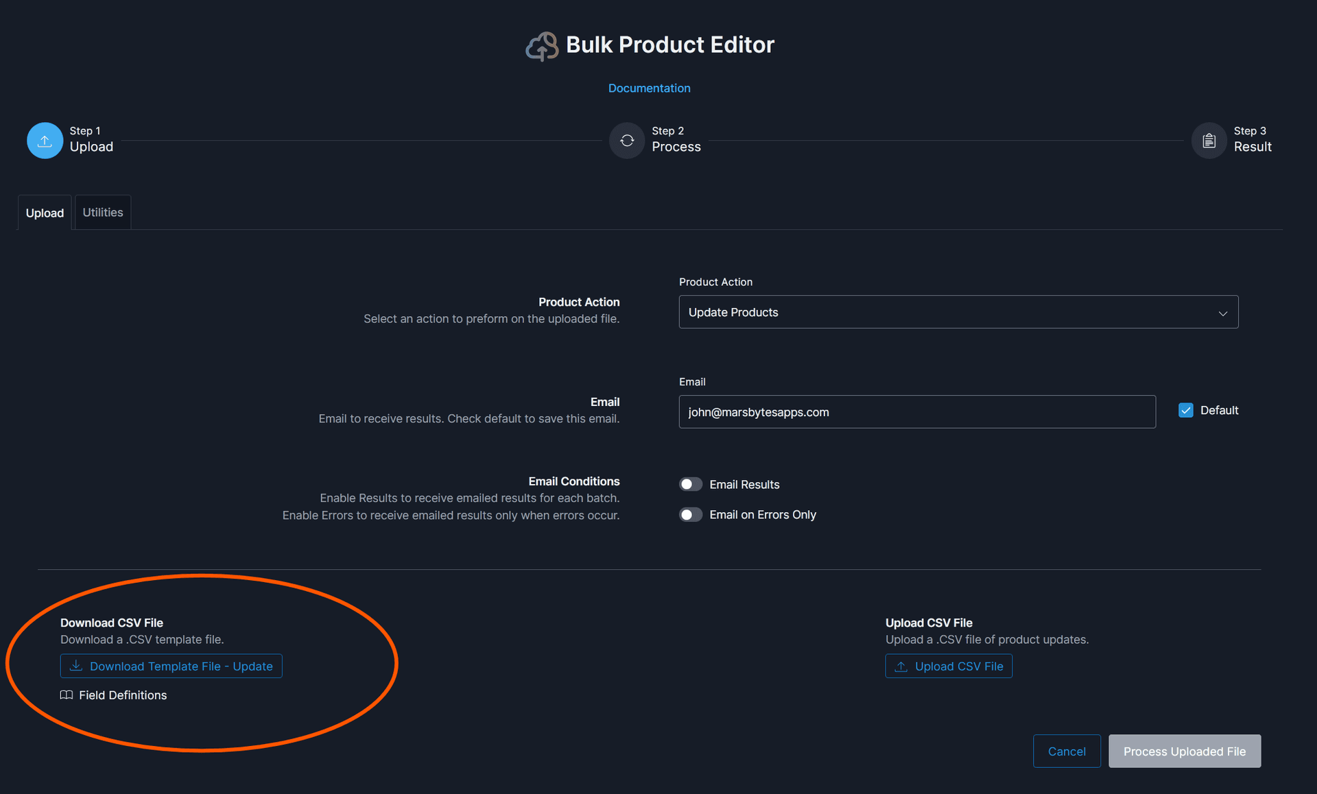 Download CSV template