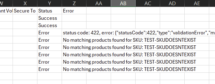 Error spreadsheet view