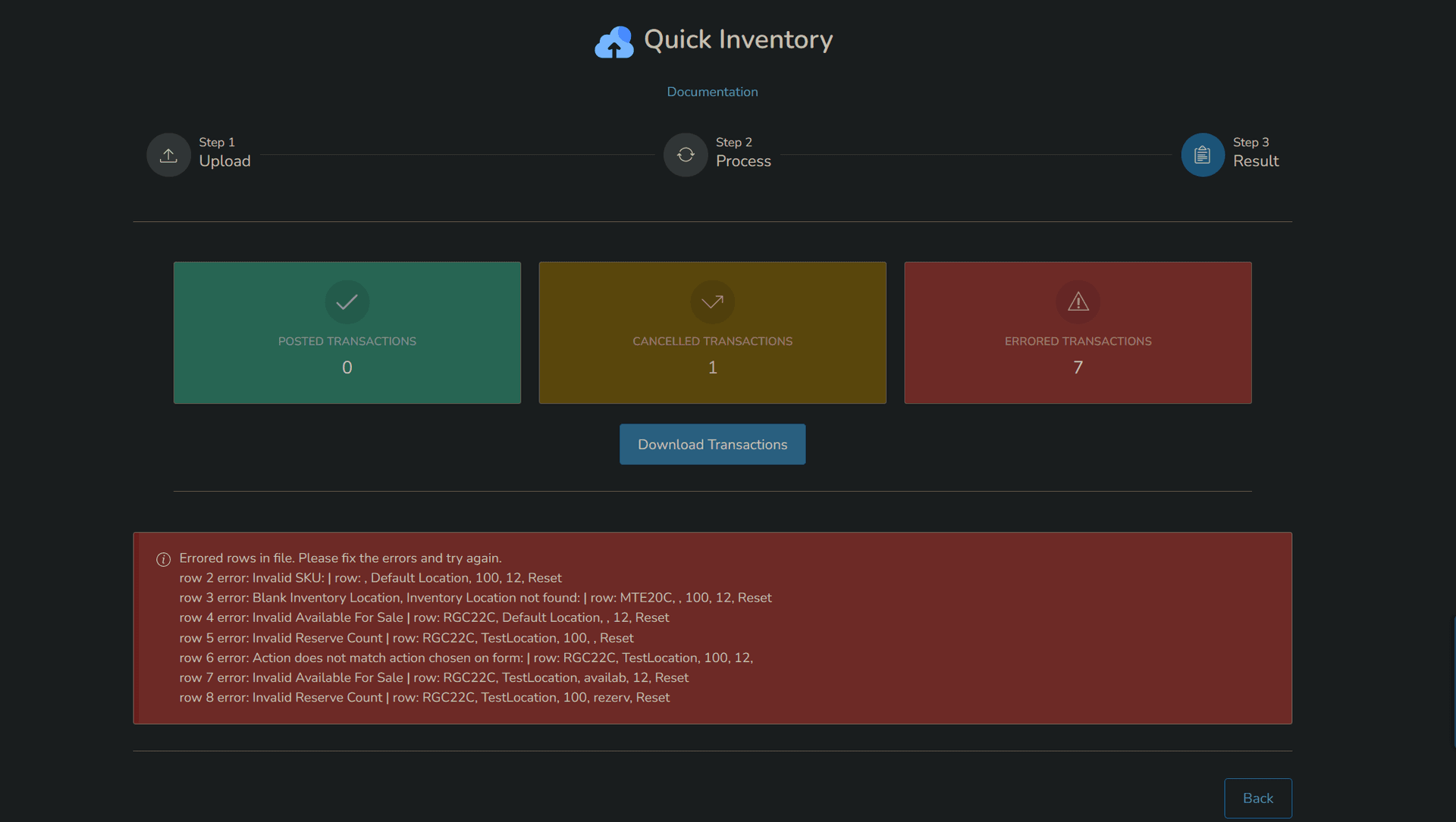 Error reporting and results