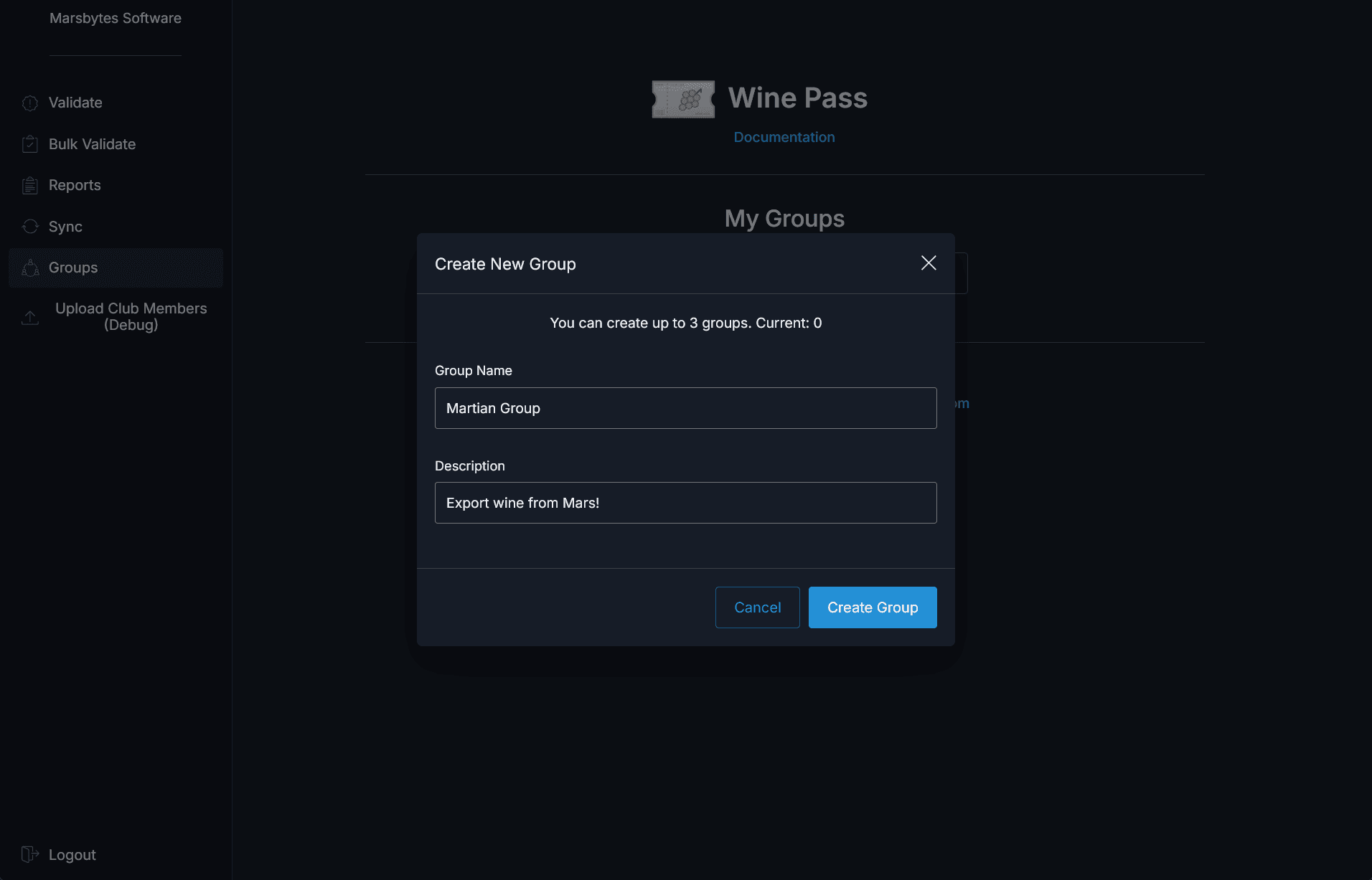 Create group modal