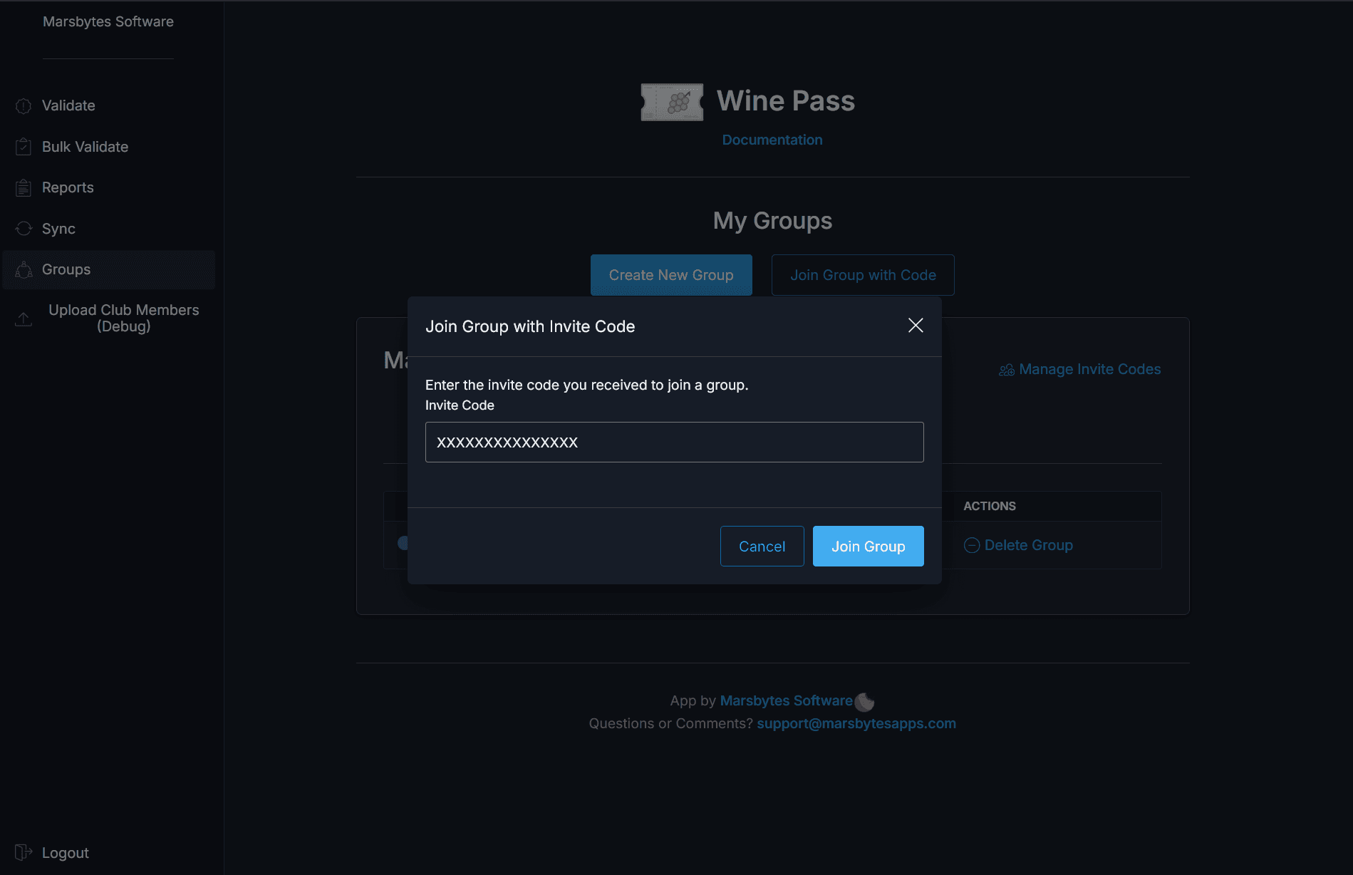 Joining a group with an invite code