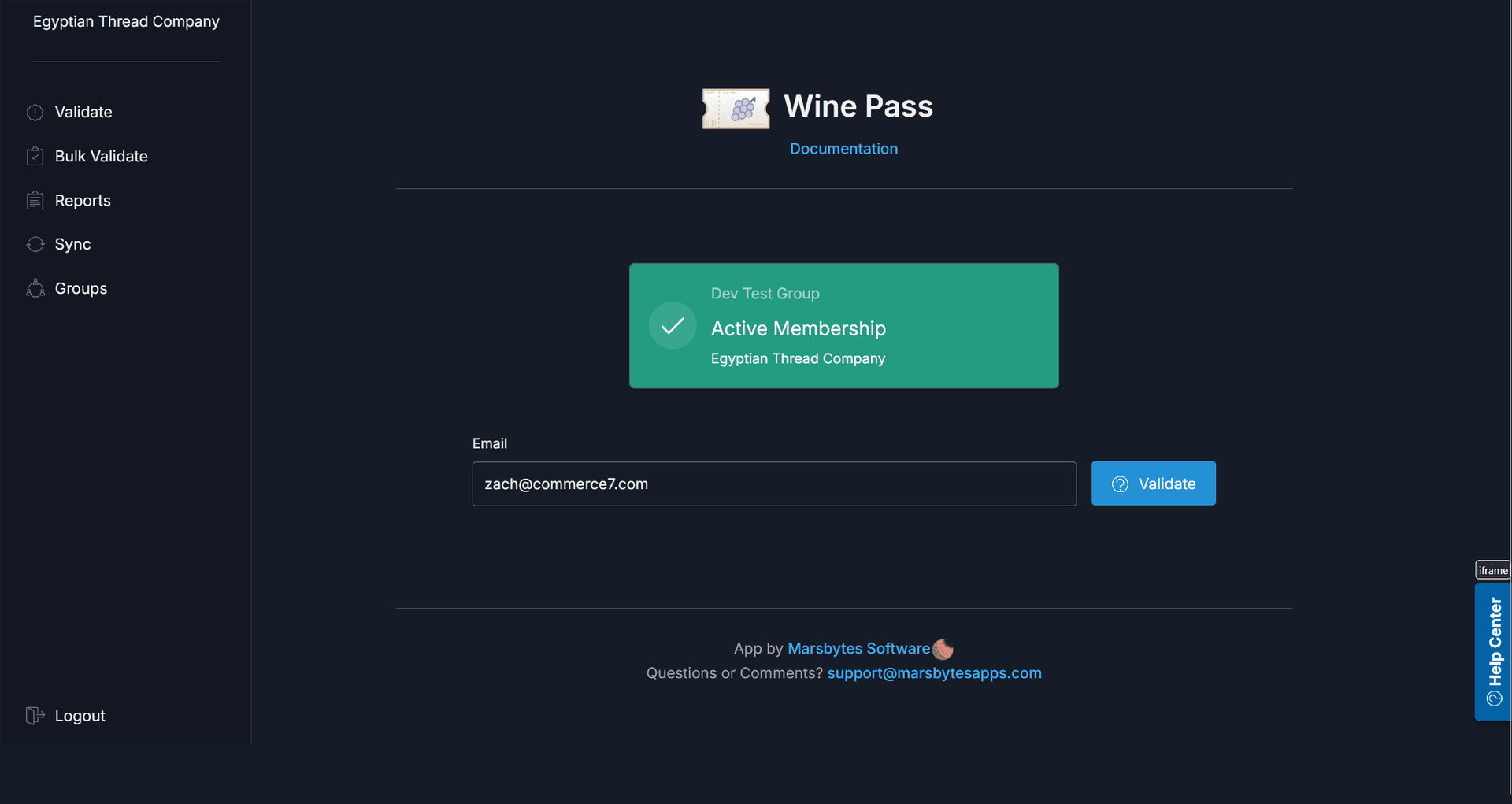 Validation results — member found