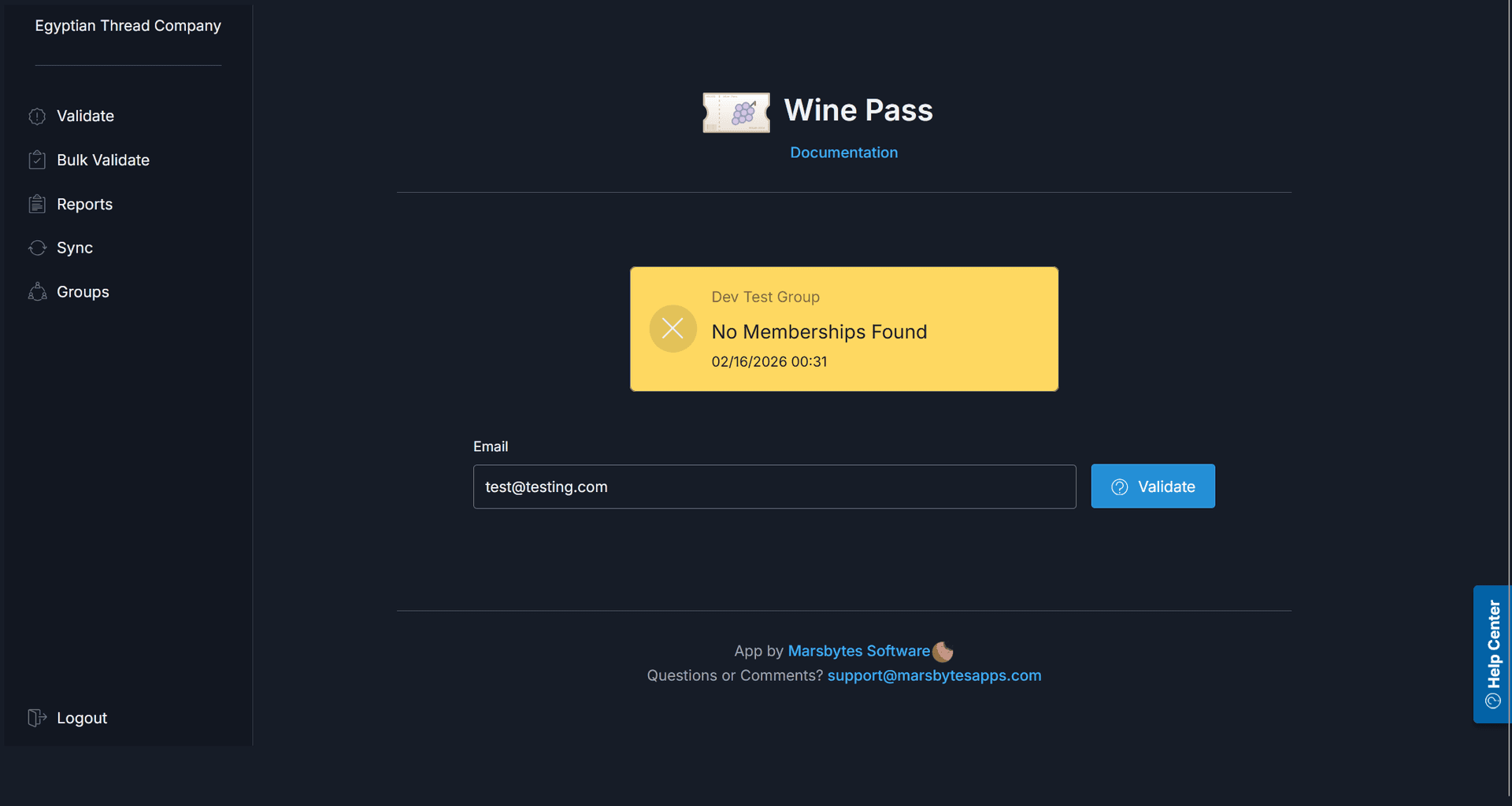 Validation results — member not found