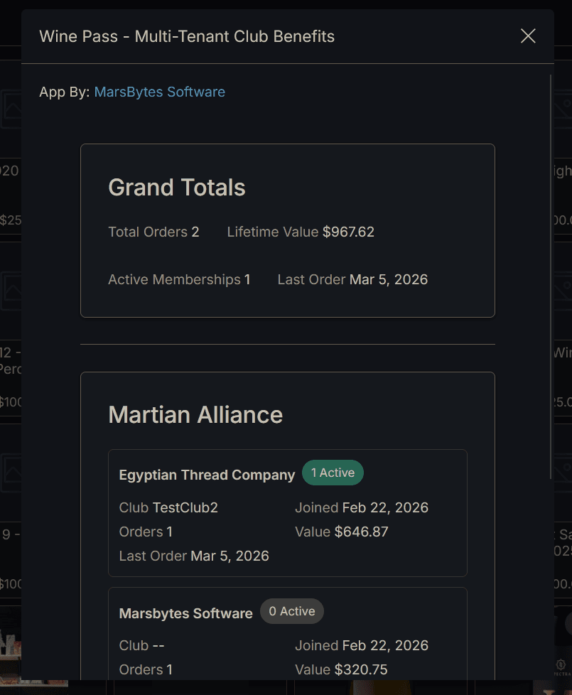 Customer info tab modal view from POS