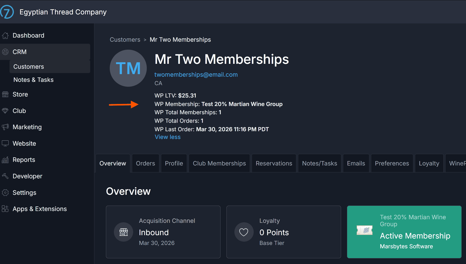 Shared customer metadata custom fields on the customer detail page