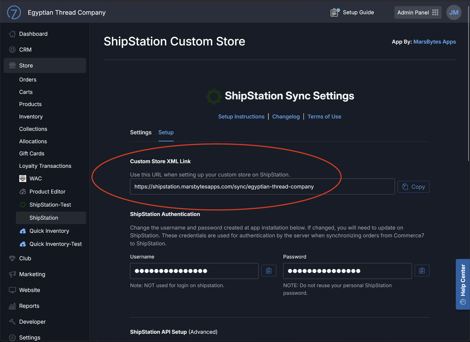Custom Store Link in Commerce7